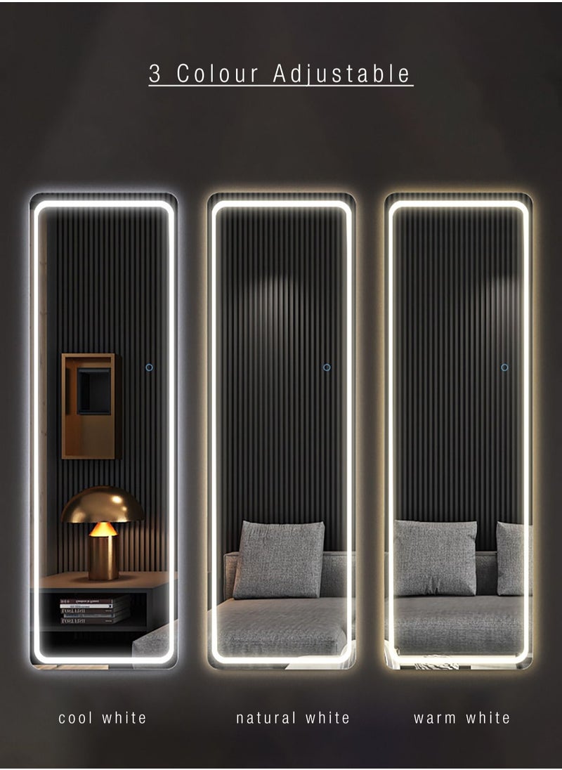 fashionhome LED Mirror Modern Full Length Mirror Standing Hanging or Leaning Against Wall Floor Mirror Dressing Mirror Wall Mounted Mirror Aluminum Alloy Thin Black Frame 3 Color LED 50x160cm Type A  - Image 3
