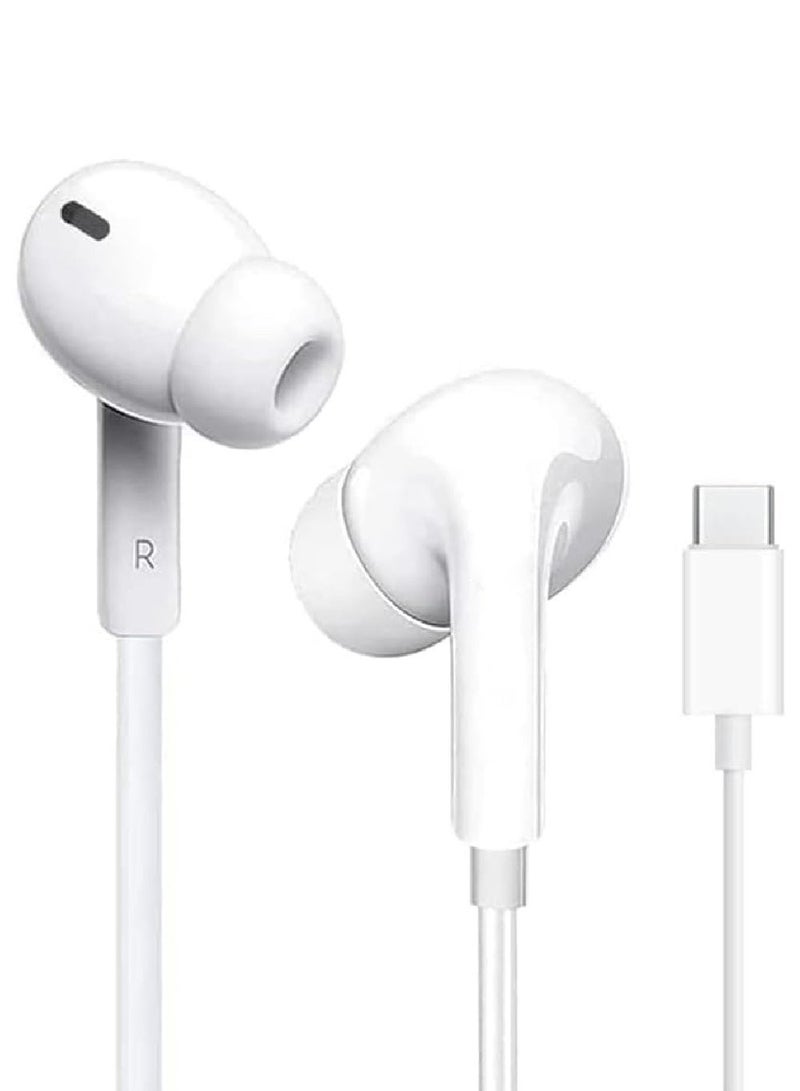 LNKOO Wired Earphones with Built-in Microphone, USB-C Connector, High-Quality Sound, Comfortable In-Ear Design, Includes Two Silicone Ear Tips (Medium and Large), Compatible with Samsung Galaxy, Google Pixel, Apple iPhone 15, iPad, MacBook, and other USB-C enabled devices - White Color - Image 2