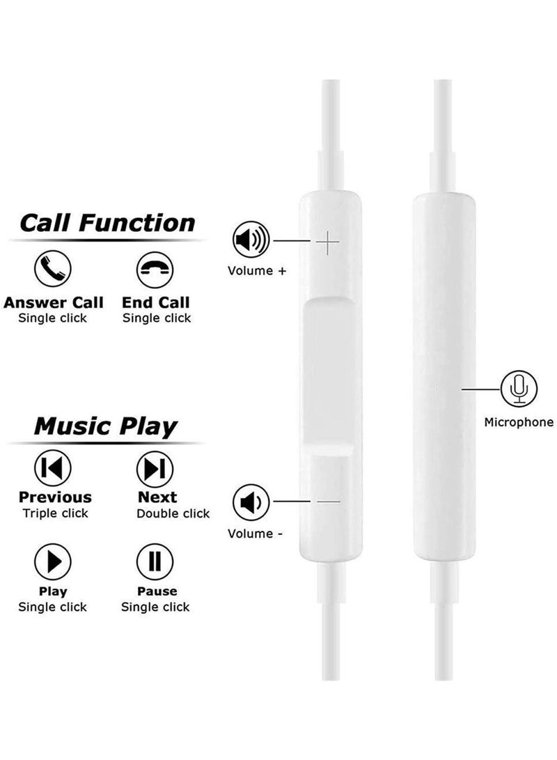 LNKOO Wired Earphones with Built-in Microphone, USB-C Connector, High-Quality Sound, Comfortable In-Ear Design, Includes Two Silicone Ear Tips (Medium and Large), Compatible with Samsung Galaxy, Google Pixel, Apple iPhone 15, iPad, MacBook, and other USB-C enabled devices - White Color - Image 3