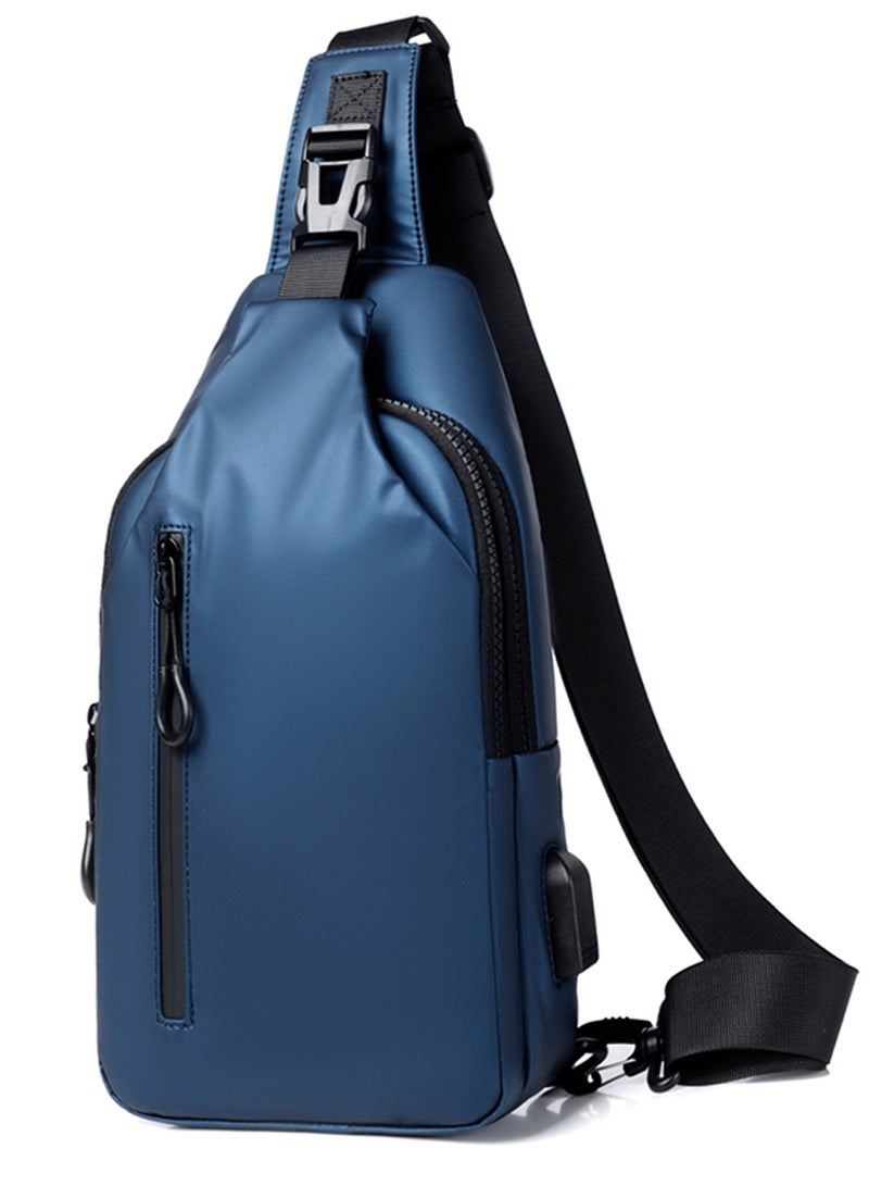 Qiccijoo Small Crossbody Backpack Sling Bag Shoulder Bag for Men Women Sling Backpack Travel Hiking Backpack with USB Charger Port Multipurpose Chest Bag(Blue) - Image 1