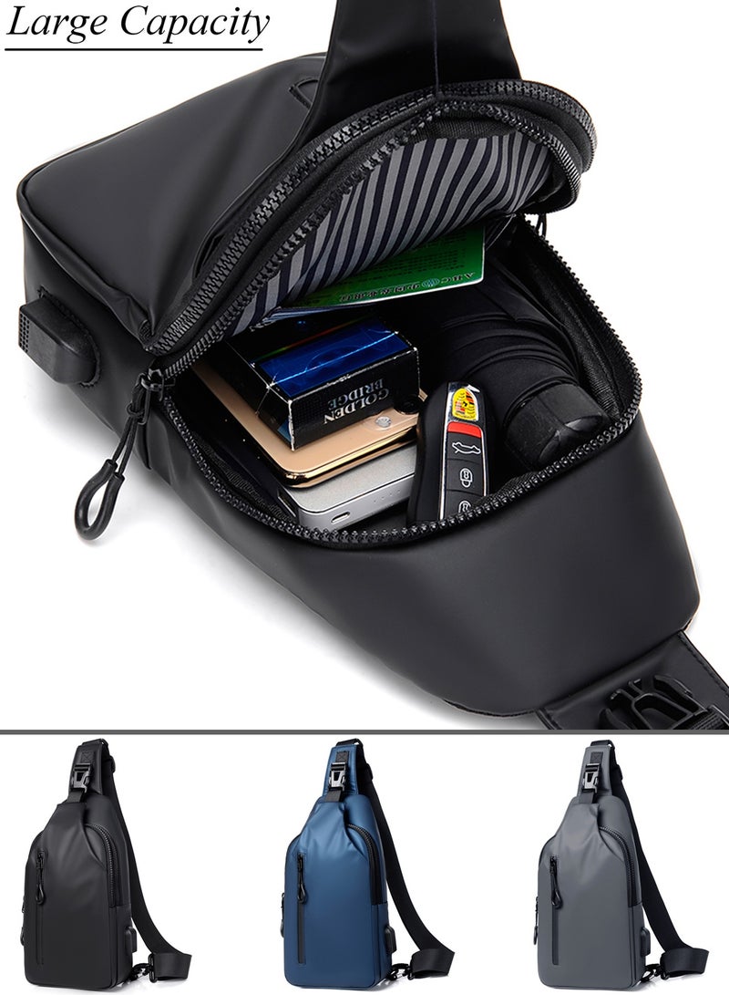 Qiccijoo Small Crossbody Backpack Sling Bag Shoulder Bag for Men Women Sling Backpack Travel Hiking Backpack with USB Charger Port Multipurpose Chest Bag(Blue) - Image 5