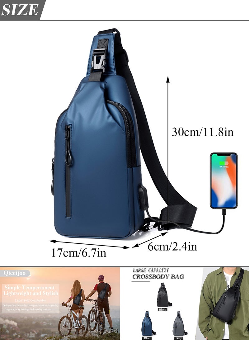 Qiccijoo Small Crossbody Backpack Sling Bag Shoulder Bag for Men Women Sling Backpack Travel Hiking Backpack with USB Charger Port Multipurpose Chest Bag(Blue) - Image 2