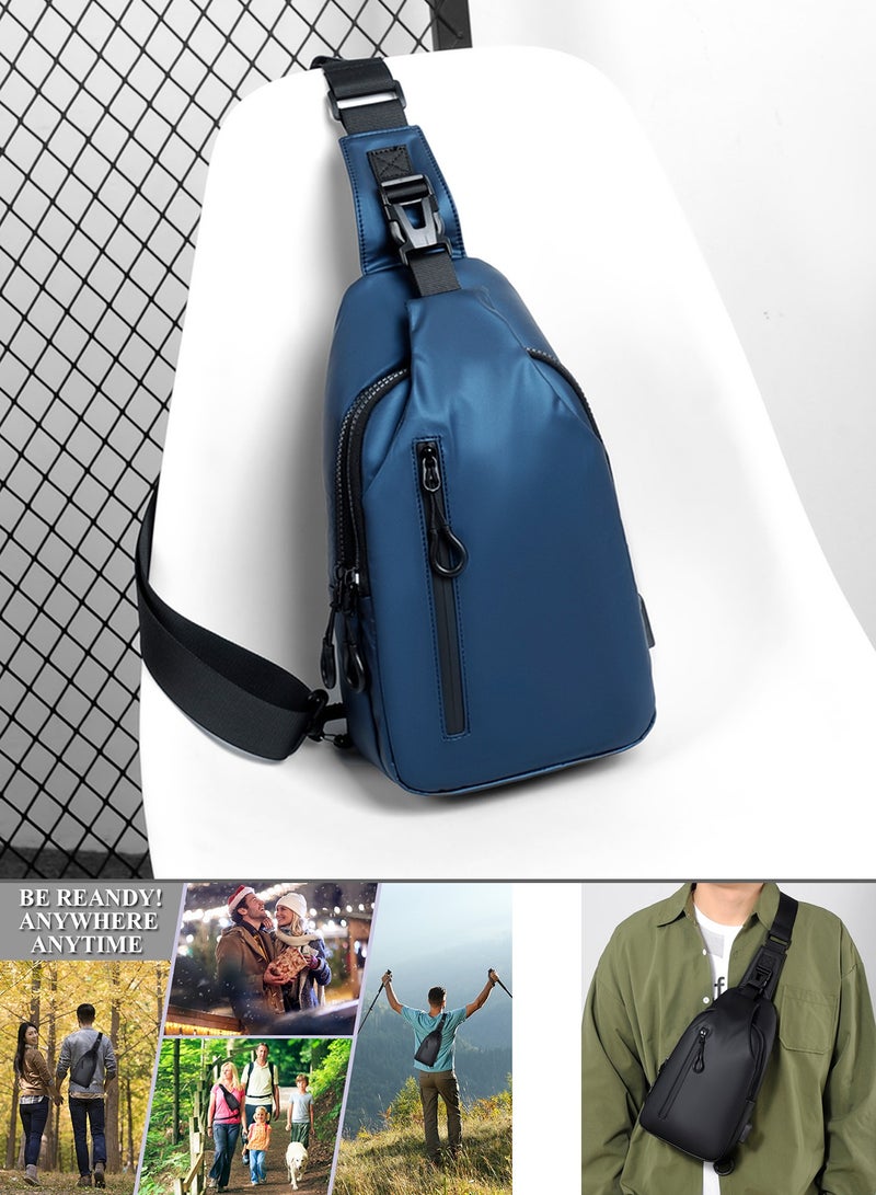 Qiccijoo Small Crossbody Backpack Sling Bag Shoulder Bag for Men Women Sling Backpack Travel Hiking Backpack with USB Charger Port Multipurpose Chest Bag(Blue) - Image 3