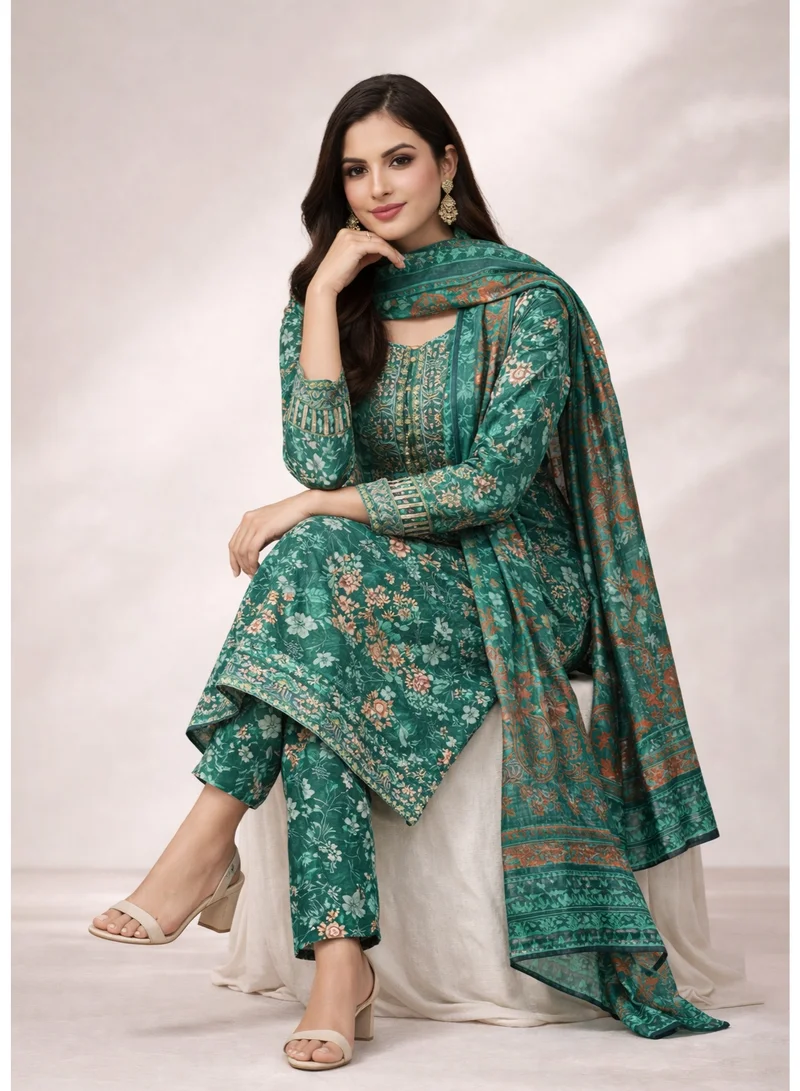 Zaha Dxb  Royal Green Salwar Kameez Set | Cotton Blend Elegant Ethnic Wear for Women for Women | Best Price UAE