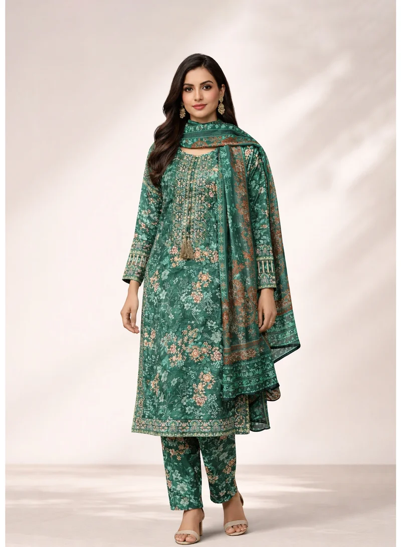 zaha dxb Royal Green Salwar Kameez Set | Cotton Blend Elegant Ethnic Wear for Women