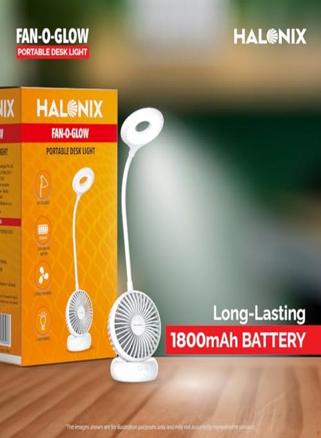 Halonix Polycarbonate Fan-O-Glow Portable Led Desk Light | Study Lamp with Fan | 3 Light Modes | 3 Speed Fan Modes | Rechargeable Study Lamp | Emergency Light |, White - Image 4