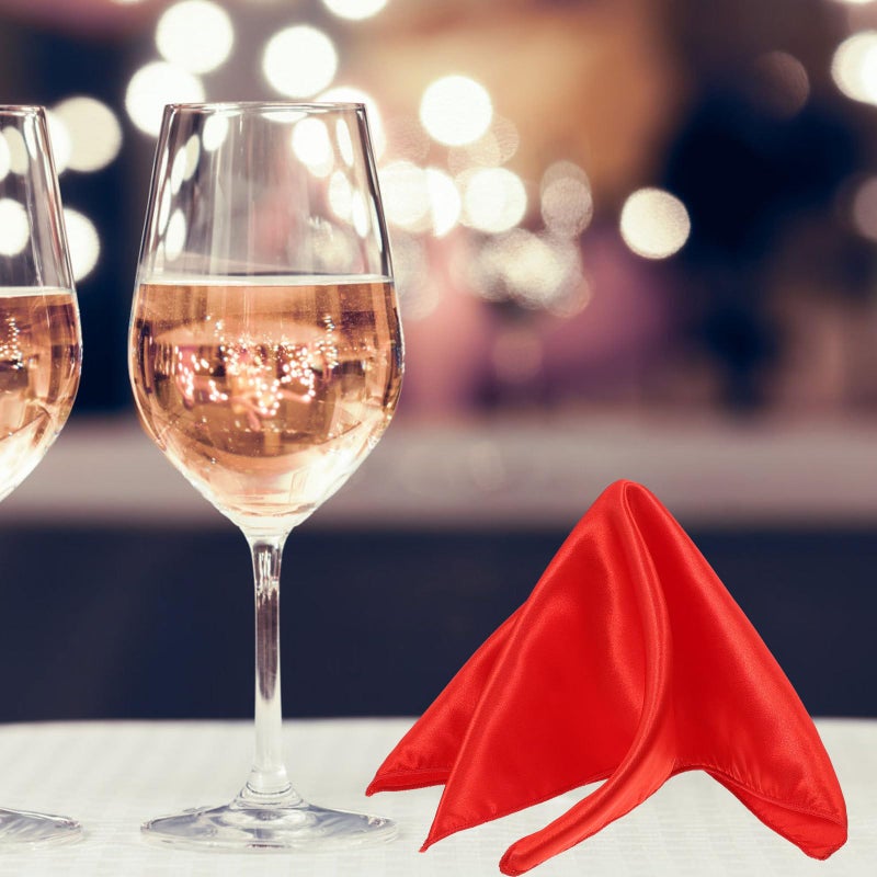 Red Satin Table Napkins Set of 10 30x30cm High Density Hemmed Edges Polyester Wedding Dinner - Image 5