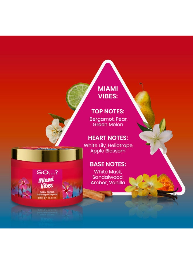So..? - SO Escapes Women's Miami Vibes Fruity and Floral Exfoliating 
Body Scrub 450g With Sweet Pear, Green Melon and Apple Blossom Fragrance, Cruelty Free - Image 1