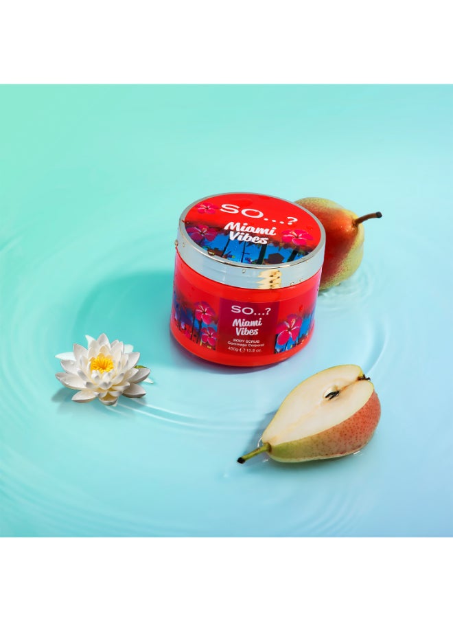 So..? - SO Escapes Women's Miami Vibes Fruity and Floral Exfoliating 
Body Scrub 450g With Sweet Pear, Green Melon and Apple Blossom Fragrance, Cruelty Free - Image 1