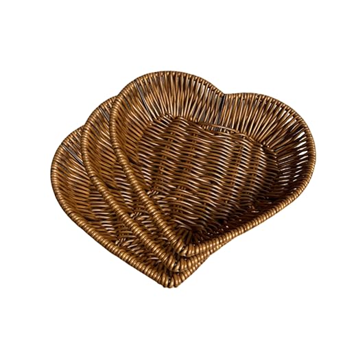 AMBOJIE Wicker Bread Basket,Handwoven Storage Basket for Fruit Basket Vegetables Cosmetics in Home Restaurant & Bakery (Heart-shaped 3Pack) - Image 1