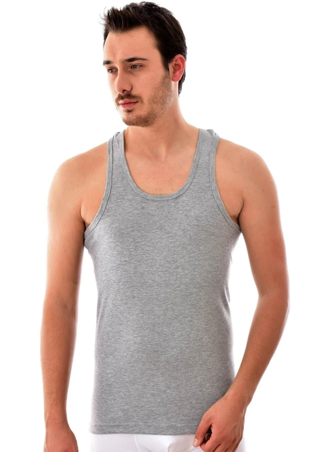 Tutku Men's 6 Pack Ribbed Classic Undershirt Gray