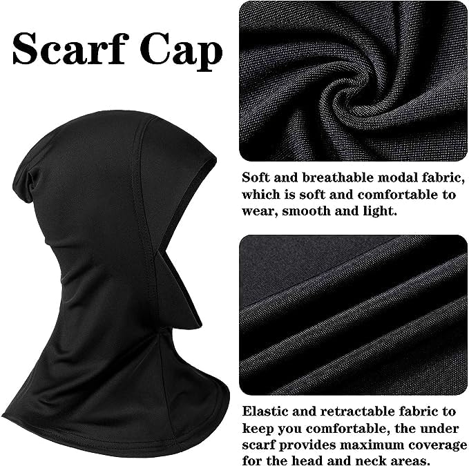 PAROPKAR Pieces Modal Hijab Cap Adjustable Muslim Stretchy Turban Full Cover Shawl Undercap Full Neck Coverage for Girls Women (Black) - Image 2