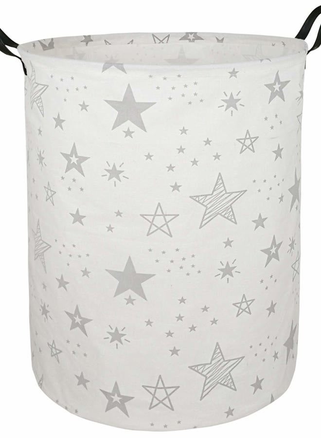 ACMUUNI AYTG (grey star) - 50cm Round Canvas Large Clothes Basket Laundry Hamper with Handles,Waterproof Cotton Storage Organiser Perfect for Kids Boys Girls Toys Room, Bedroom, Nursery,Home,Gift Basket(Gr... - Image 1