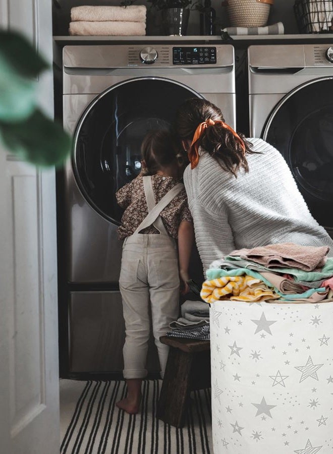 ACMUUNI AYTG (grey star) - 50cm Round Canvas Large Clothes Basket Laundry Hamper with Handles,Waterproof Cotton Storage Organiser Perfect for Kids Boys Girls Toys Room, Bedroom, Nursery,Home,Gift Basket(Gr... - Image 4