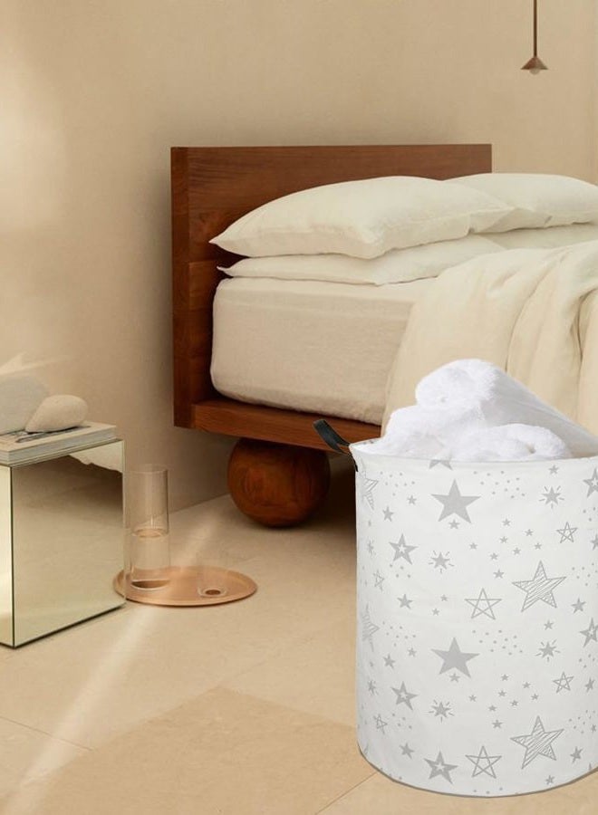 ACMUUNI AYTG (grey star) - 50cm Round Canvas Large Clothes Basket Laundry Hamper with Handles,Waterproof Cotton Storage Organiser Perfect for Kids Boys Girls Toys Room, Bedroom, Nursery,Home,Gift Basket(Gr... - Image 3
