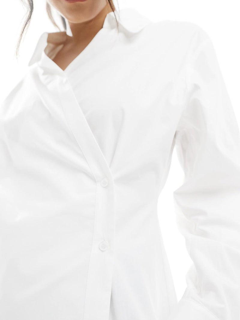 SUNNOW Women's Wrap Front Button Down Shirt, Long Sleeve Blouse with Cocoon Sleeves, Modern Office & Casual Tops (US, Alpha, Large, Regular, Regular, White) - Image 2
