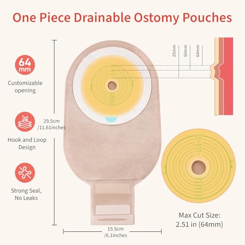 DERAYMI 30 Pack Colostomy Bags, One Piece Ostomy Supplies with Closure for Ileostomy Colostomy Urostomy Stoma Care, Cut-to-Fit Drainable Pouches, 64 mm Max - Image 3