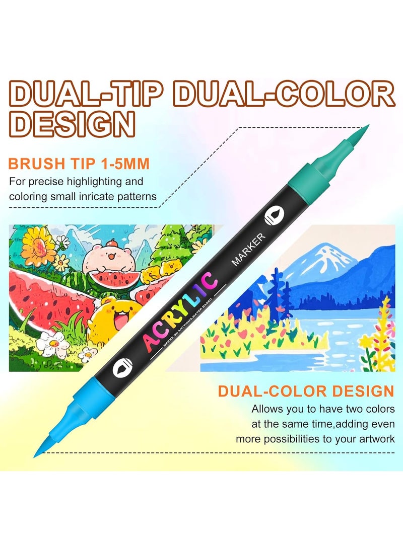 ARUWA 48 Colors Acrylic Paint Markers, 24 Pack Dual tips Acrylic Paint Pens for Rock Painting, Canvas, Wood, Glass, Ceramic, Fabric, Plastic, Egg & Scrapbook. Soft Brush Tips Paint Pens and Paint Markers - Image 3