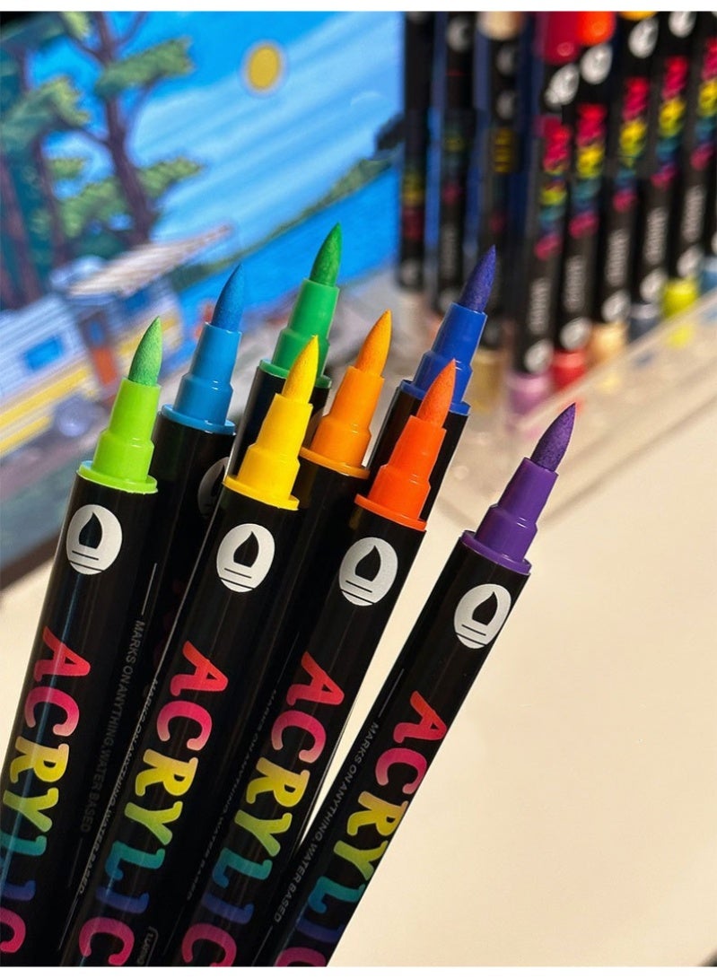 ARUWA 48 Colors Acrylic Paint Markers, 24 Pack Dual tips Acrylic Paint Pens for Rock Painting, Canvas, Wood, Glass, Ceramic, Fabric, Plastic, Egg & Scrapbook. Soft Brush Tips Paint Pens and Paint Markers - Image 4