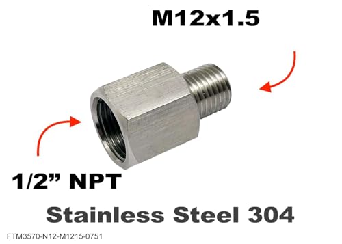 Autobahn88 Stainless Steel Hose End Adapter Fuel Oil Air Line Conversion Fitting for Automotive Hydraulic Pneumatic Plumbing 12 NPT Female to M12x15 Male - Image 3