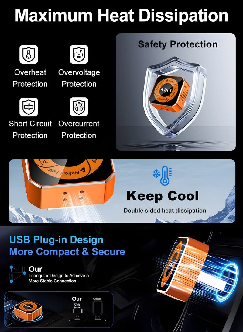 KORAX 4-in-1 Wireless CarPlay & Android Auto Adapter with Video Streaming, New Upgraded Dongle for YouTube, Netflix, TikTok via AirPlay & MirrorLink, Bluetooth 5.3, Plug & Play, Mini Adapter with USB/USB-C Port - Fits 98% of Vehicles - Image 5
