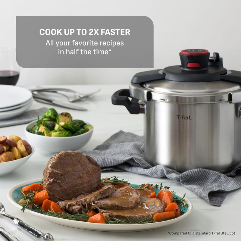 T-fal Clipso Stainless Steel Pressure Cooker 6.3 Quart Induction Cookware, Pots and Pans, Dishwasher Safe Silver - Image 3