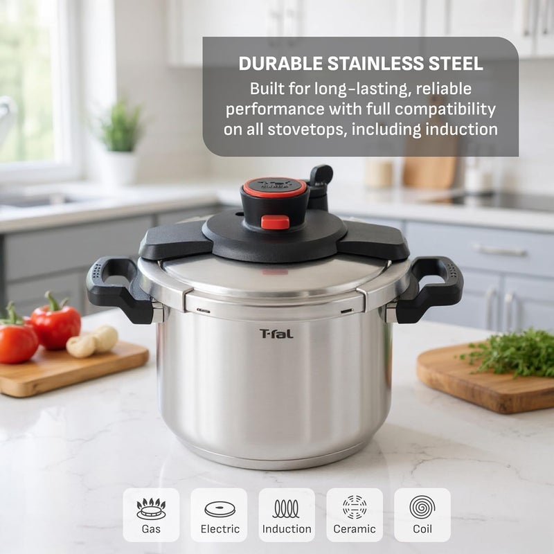T-fal Clipso Stainless Steel Pressure Cooker 6.3 Quart Induction Cookware, Pots and Pans, Dishwasher Safe Silver - Image 5