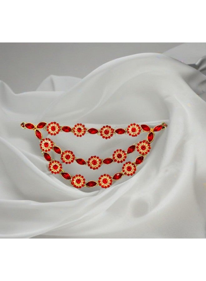 Mkail Rhinestone Kundan Work Wedding Tiara Headband Bridal Headpiece Hair Chain for Party Hair Accessories for Girls Women (RED) - Image 4