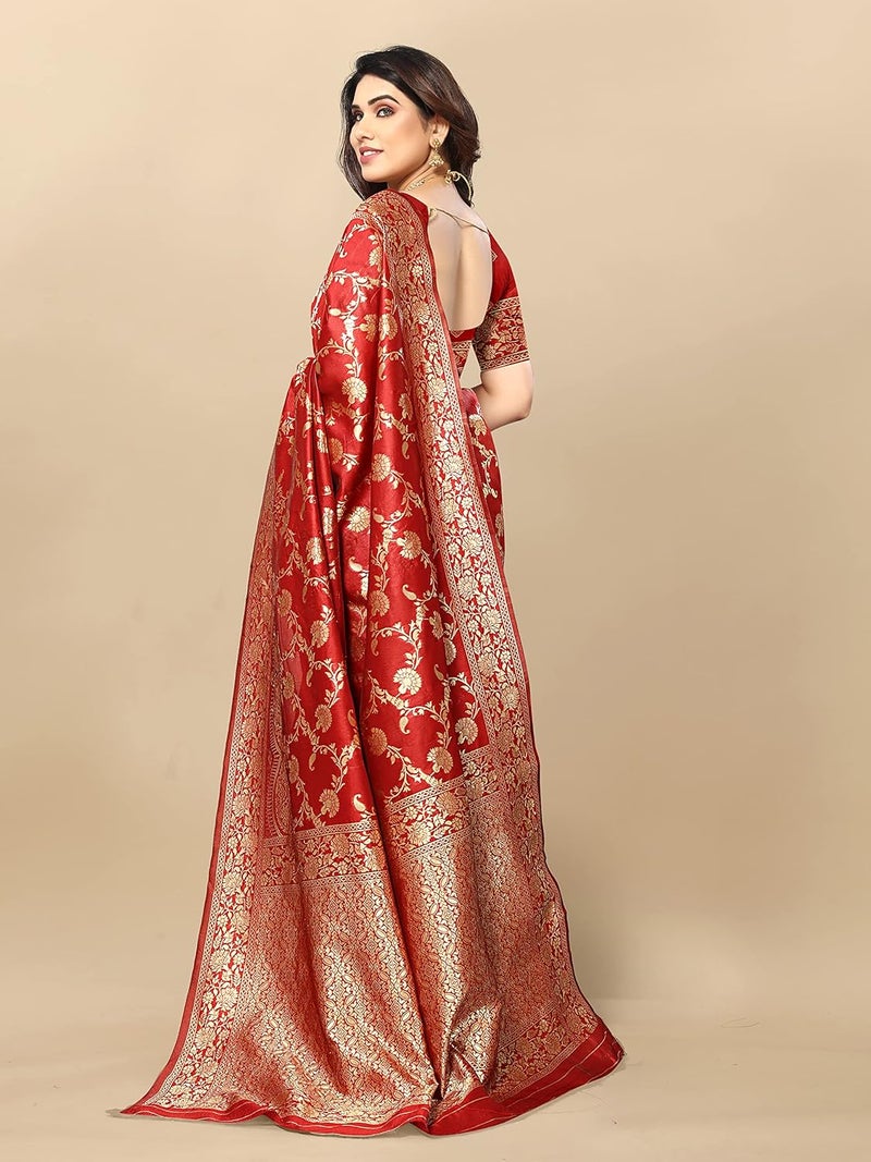 Sidhidata ساري سيدهيداتا النسائي من حرير كانجي فارام بناراسي جاكار - أحمر - Image 5