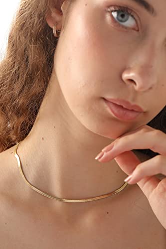 NUZON 18K Gold Plated Snake Chain Necklace Thick Flat Herringbone Necklace Gold Choker Necklaces for Women Jewelry 3MM 16 Adjustable - Image 3