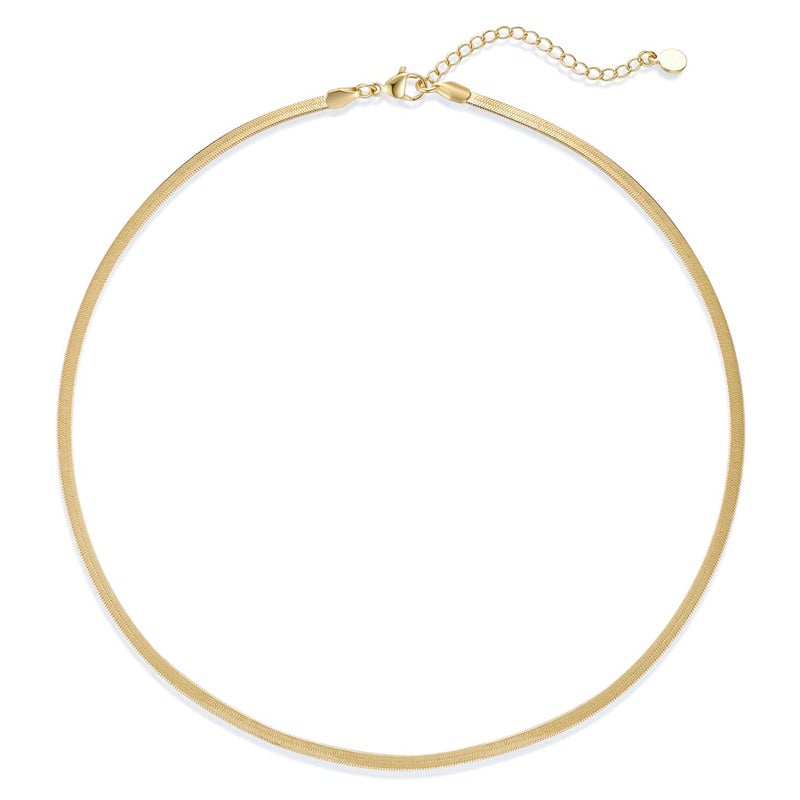 NUZON 18K Gold Plated Snake Chain Necklace Thick Flat Herringbone Necklace Gold Choker Necklaces for Women Jewelry 3MM 16 Adjustable - Image 2