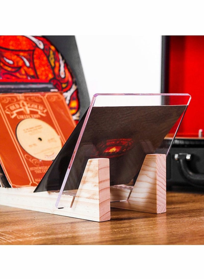 Excefore حامل تخزين السجلات، 7 أو 12 بوصة LPs منظم خشبي صلب مع نهايات أكريليك شفافة، يتسع لحد 50 ألبوم، يعرض الفرديات في حامل سجلات محمول عصري أنيق - Image 5