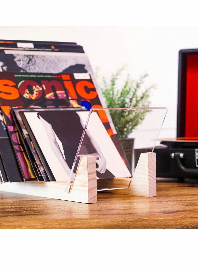 Excefore حامل تخزين السجلات، 7 أو 12 بوصة LPs منظم خشبي صلب مع نهايات أكريليك شفافة، يتسع لحد 50 ألبوم، يعرض الفرديات في حامل سجلات محمول عصري أنيق - Image 3