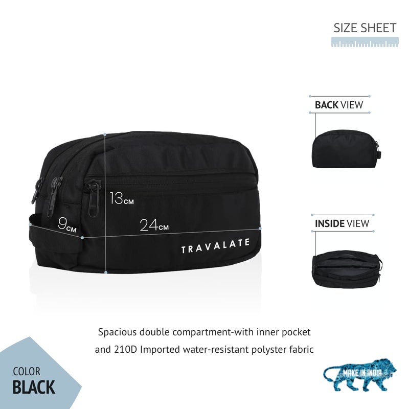 TRAVALATE Polyester Multipurpose Toiletry Kit Bag for Man and Women's | Double Compartment Travel Essentials Travel Organizer Pouch for Men Travel Kit for Toiletries - Black - Image 2