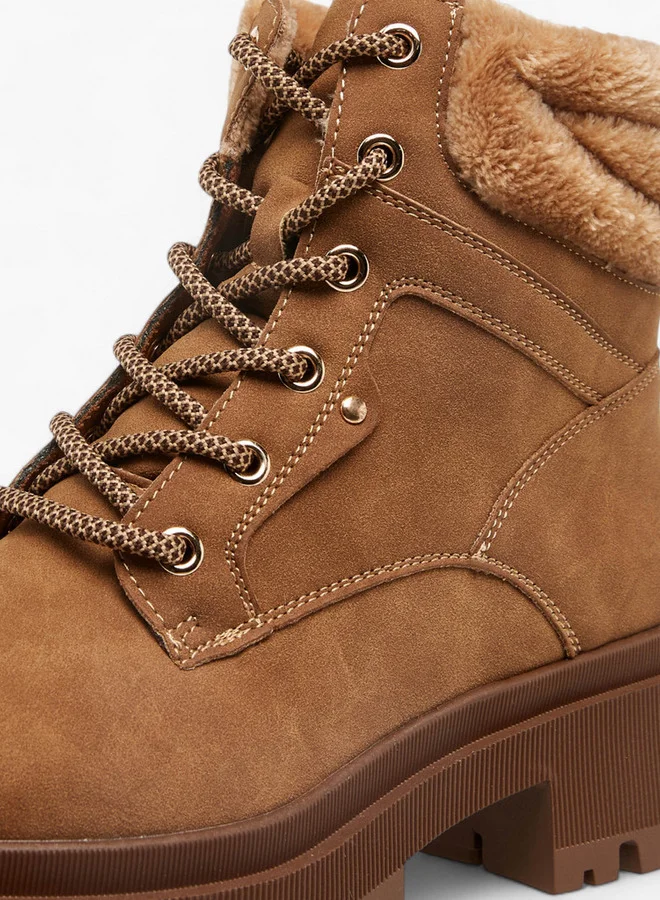 Flora Bella By Shoexpress Solid Lace-Up Ankle Boots with Pull Tab