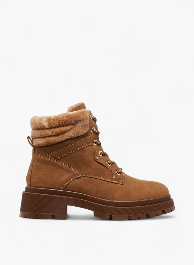 Flora Bella By Shoexpress Solid Lace-Up Ankle Boots with Pull Tab