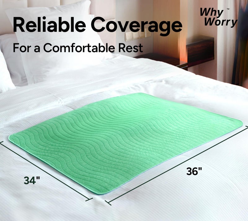 WhyWorry Washable Bed Pads for Adult Incontinence, 34" x 36" (Pack of 2) Washable Pee Pads for Bed Wetting, Heavy Absorbency Reusable Underpads for Elderly & Kids, Waterproof Mattress Protector, Green - Image 2
