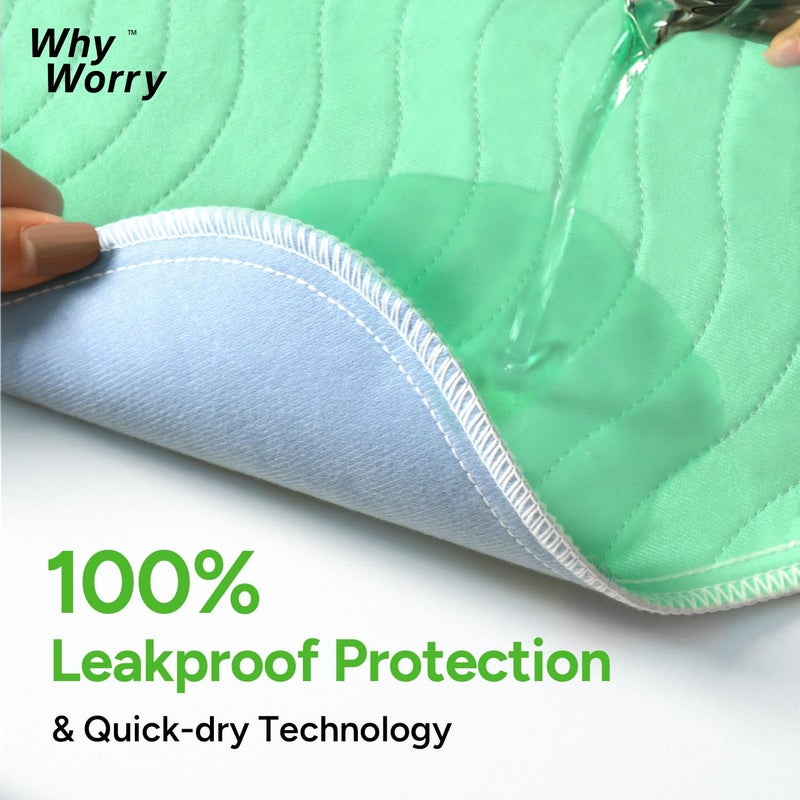 WhyWorry Washable Bed Pads for Adult Incontinence, 34" x 36" (Pack of 2) Washable Pee Pads for Bed Wetting, Heavy Absorbency Reusable Underpads for Elderly & Kids, Waterproof Mattress Protector, Green - Image 4
