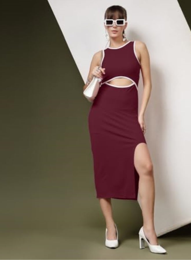 Oomph! Stretchable Midi Lycra Dress for Women, Bodycon - Image 2