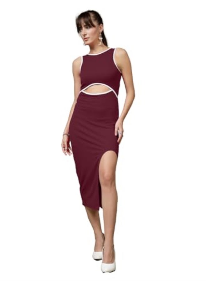 Oomph! Stretchable Midi Lycra Dress for Women, Bodycon - Image 1