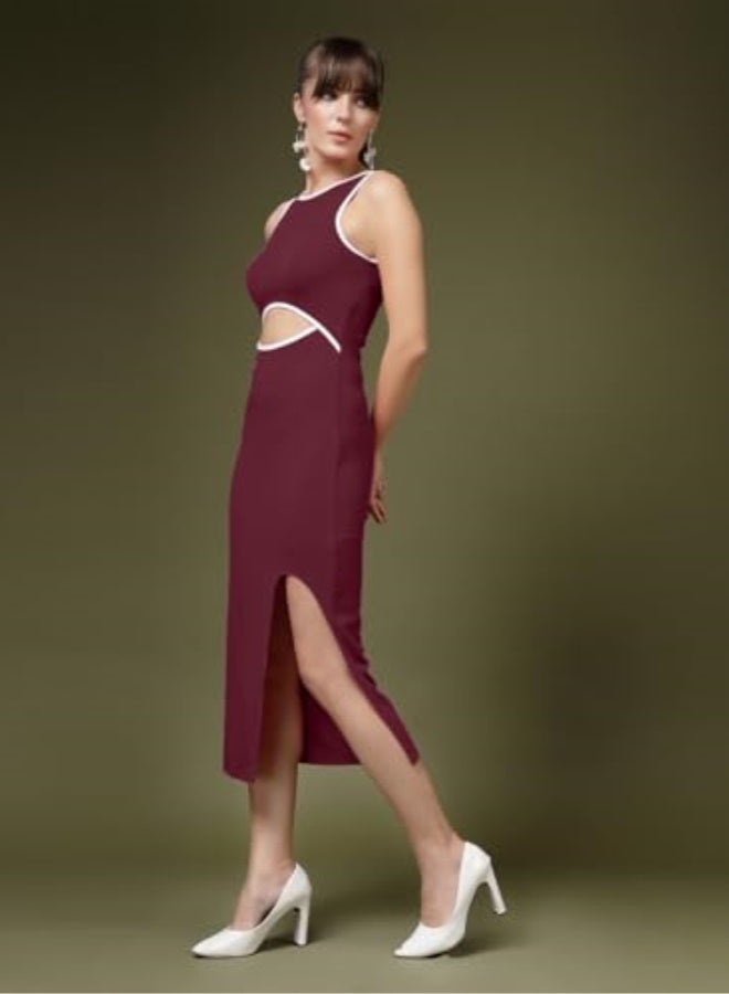 Oomph! Stretchable Midi Lycra Dress for Women, Bodycon - Image 3