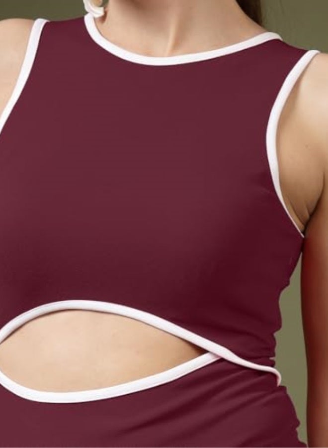 Oomph! Stretchable Midi Lycra Dress for Women, Bodycon - Image 5