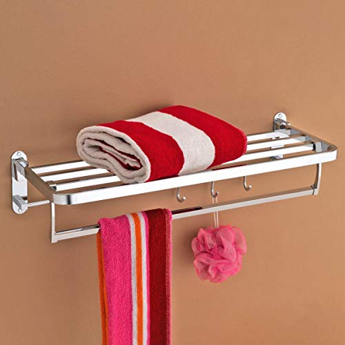 Plantex Stainless Steel Folding Towel Holder in Bathroom/Towel Rack with Hooks/Towel Hanger/Bathroom Hanger for Clothes (24-inch) Chrome Finish - Image 1