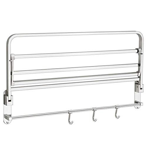 Plantex Stainless Steel Folding Towel Holder in Bathroom/Towel Rack with Hooks/Towel Hanger/Bathroom Hanger for Clothes (24-inch) Chrome Finish - Image 3
