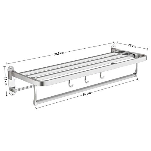 Plantex Stainless Steel Folding Towel Holder in Bathroom/Towel Rack with Hooks/Towel Hanger/Bathroom Hanger for Clothes (24-inch) Chrome Finish - Image 2