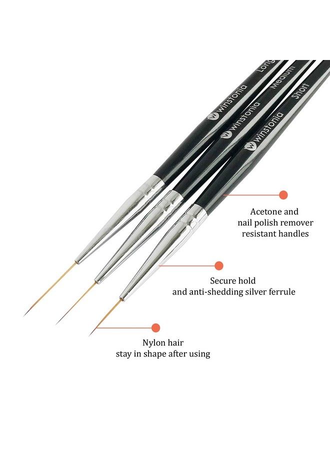 Winstonia Striping Nail Art Brushes For Long Lines Details Fine Designs. 3 Pcs Striper Brushes Set Amazing Trio - Image 4