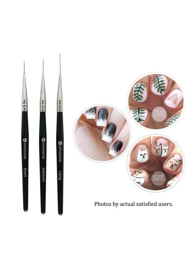 Winstonia Striping Nail Art Brushes For Long Lines Details Fine Designs. 3 Pcs Striper Brushes Set Amazing Trio - Image 5