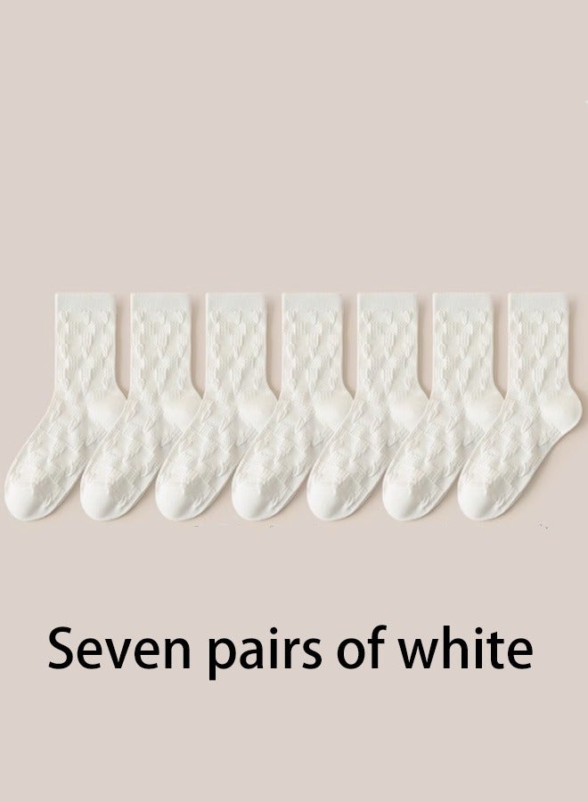 White women's mid length socks, suitable for summer wear, popular 2025 new style, odorless feet, breathable - Image 1