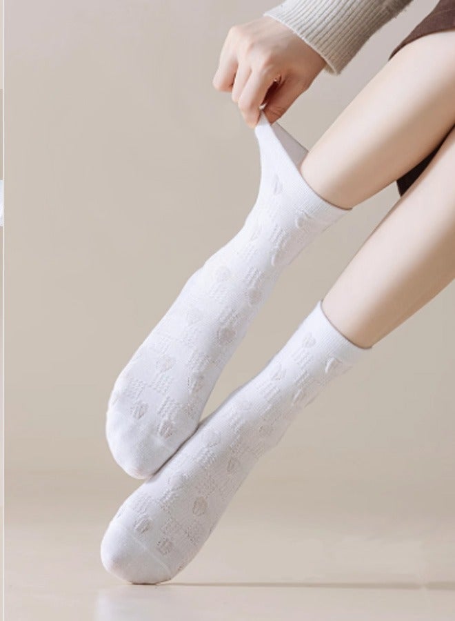 White women's mid length socks, suitable for summer wear, popular 2025 new style, odorless feet, breathable - Image 2