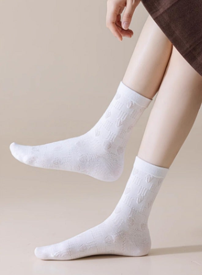 White women's mid length socks, suitable for summer wear, popular 2025 new style, odorless feet, breathable - Image 3